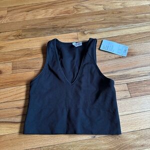 Athleta Black Ribbed V-Neck Tank Top
